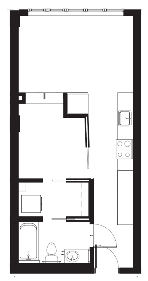 a floor plan of a small house with a kitchen and a living room